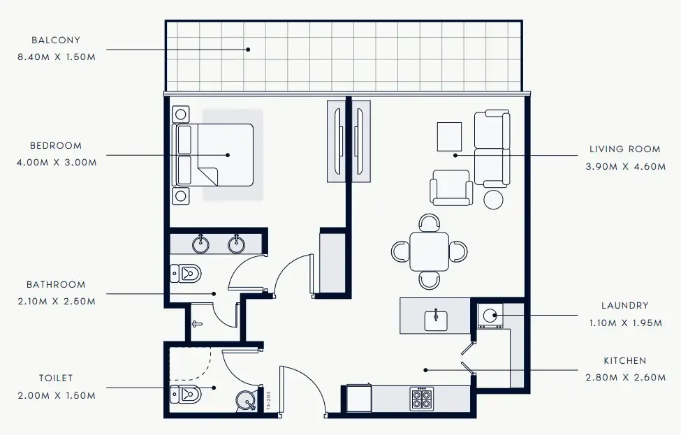 Riviera Rêve 1 bed floor plan, 807 sqft