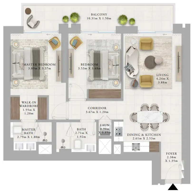 Creek Haven 2 bed floor plan, 1,193 sqft