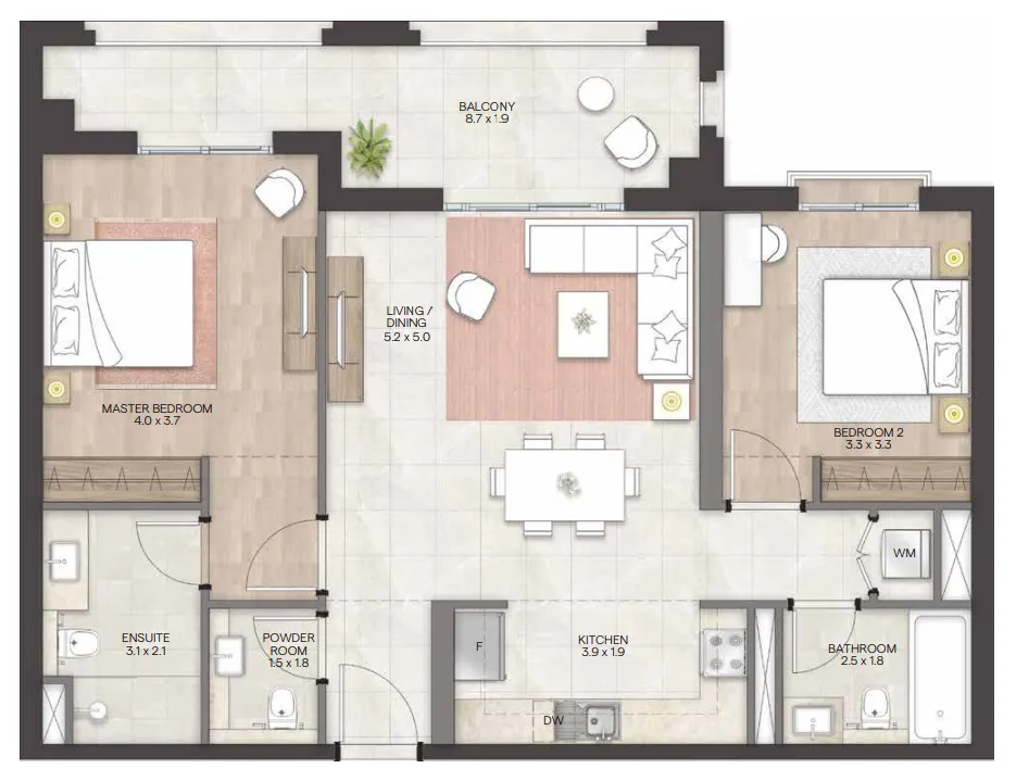 Bloom Living - Granada 2 bed floor plan, 1,145 sqft