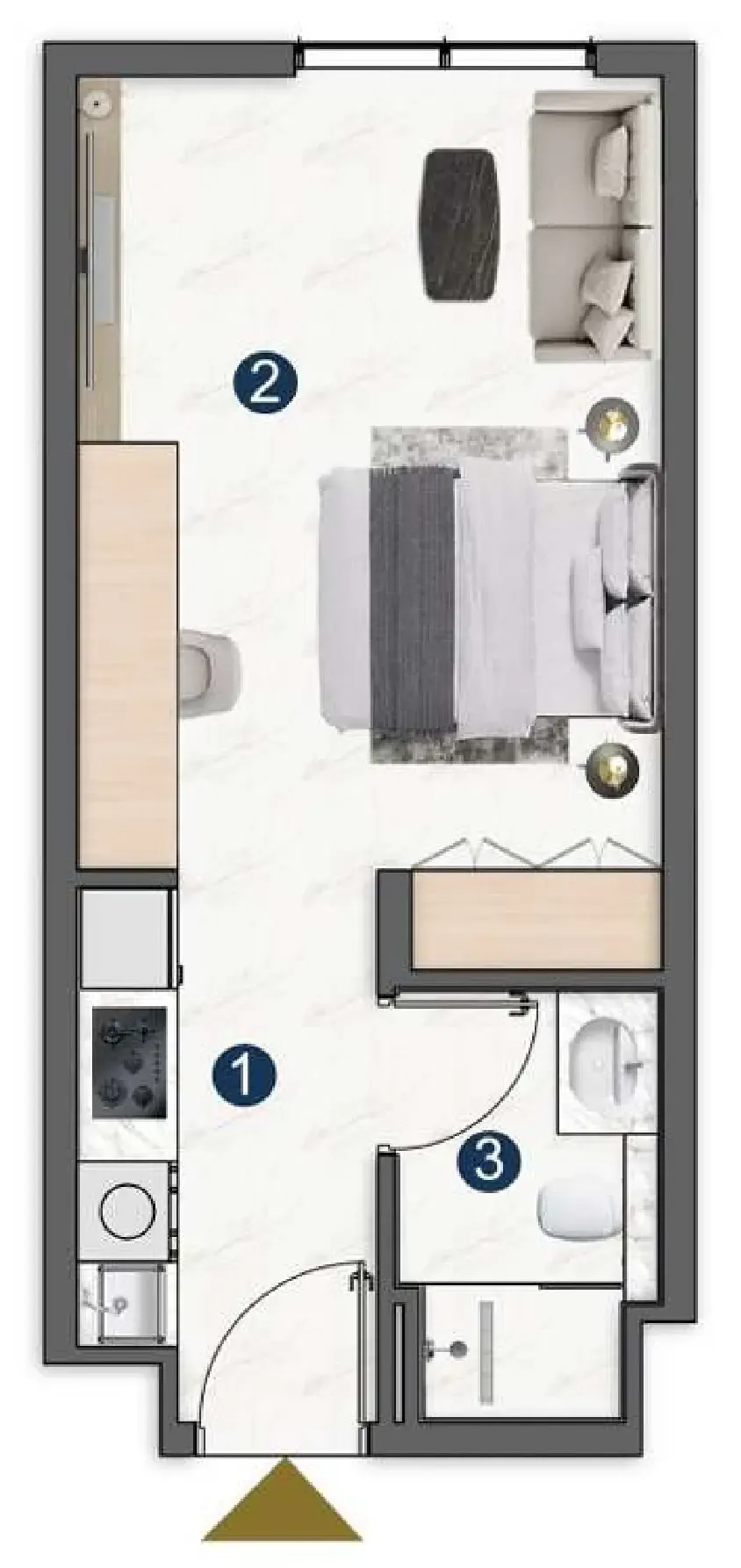 Voxa Pantheon Studio floor plan, 325 – 394 sqft