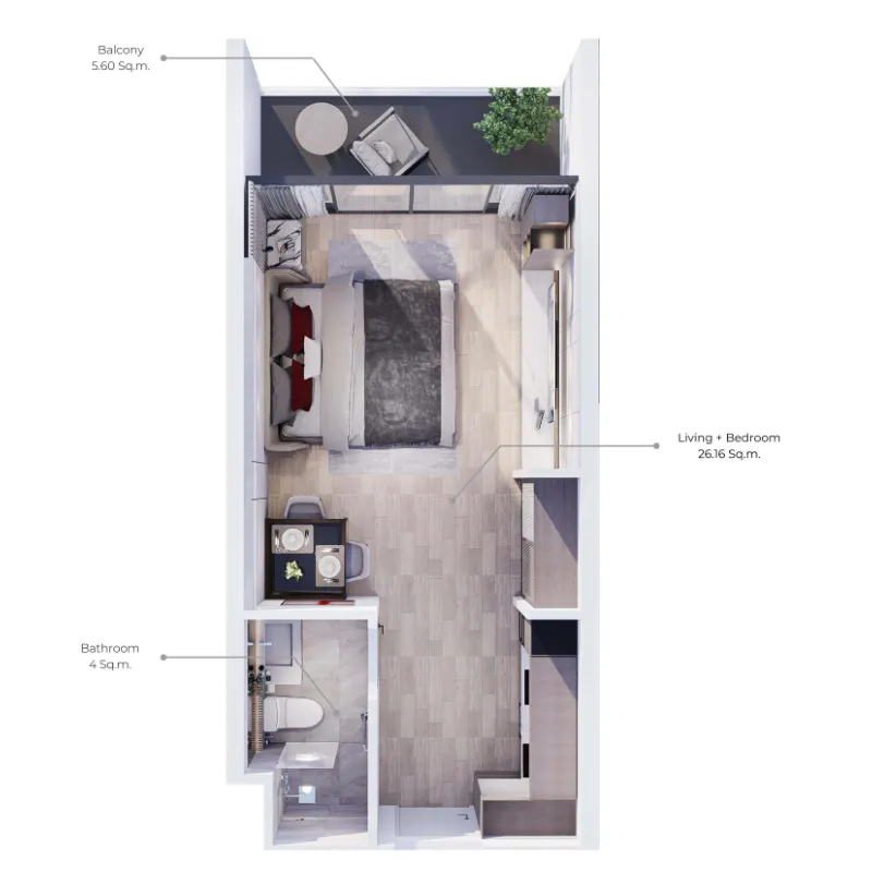Wallaya Residence Nai Harn Studio floor plan, 388 sqft