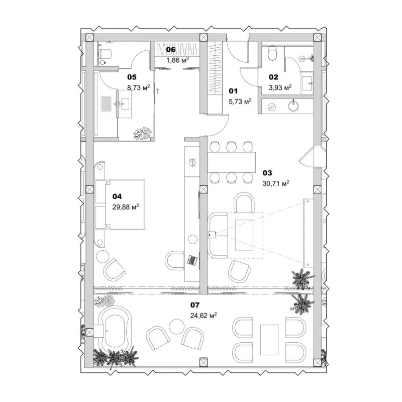 Salt Virgin Beach 1 bed floor plan, 1,135 sqft