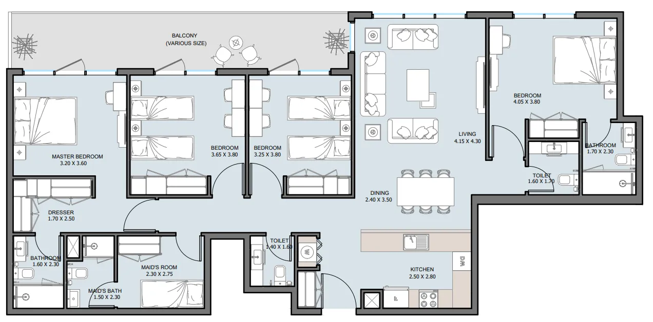 The District 4 bed floor plan, 1,753 sqft