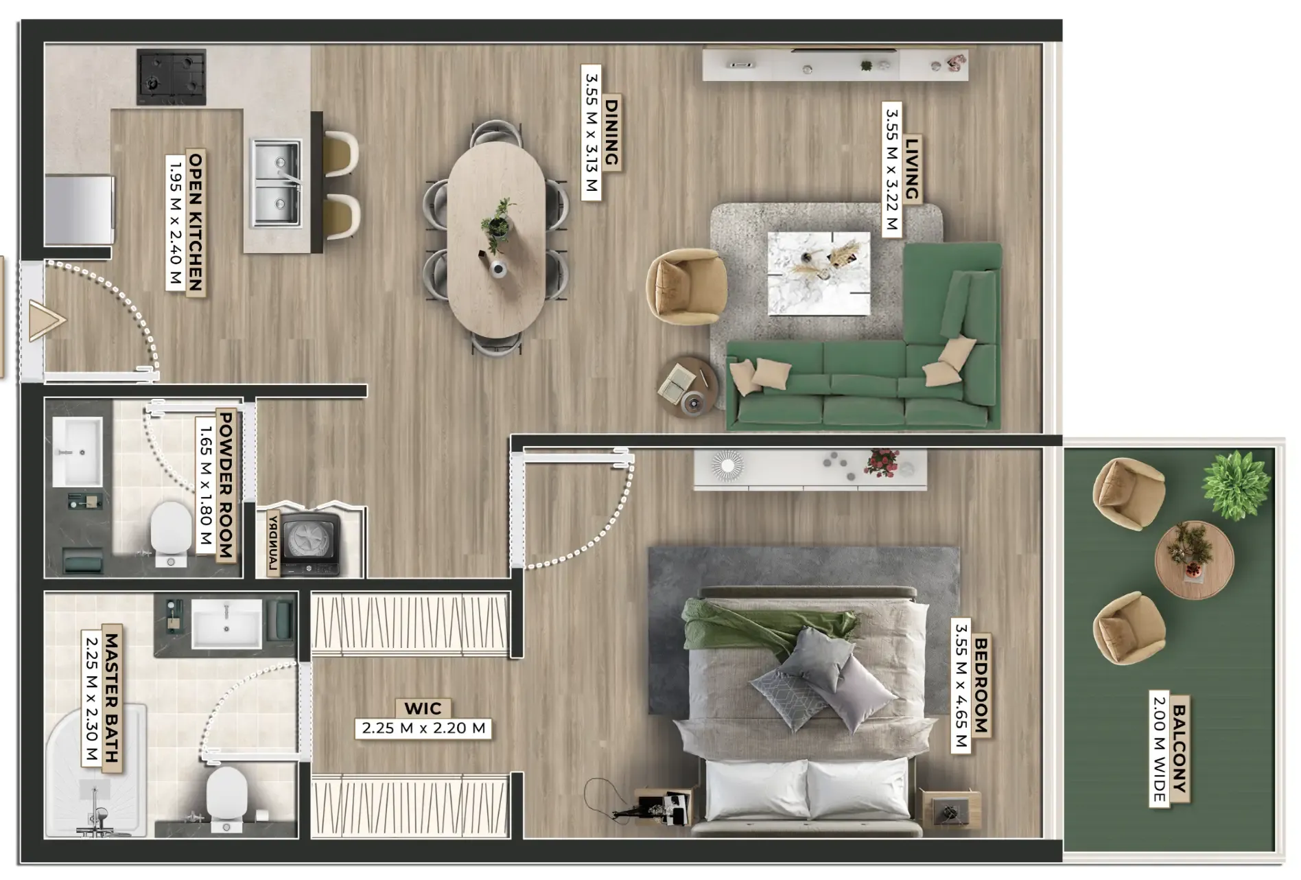 Firoza 1 bed floor plan, 830 sqft
