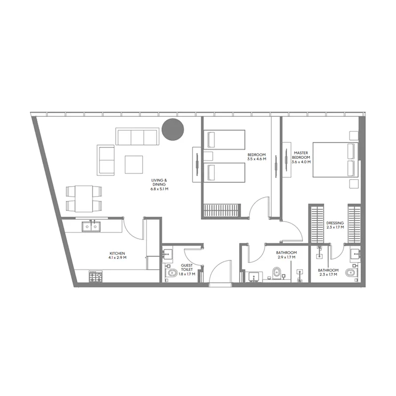 The Gate 3 and 4 2 bed floor plan, 2,220 – 2,225 sqft