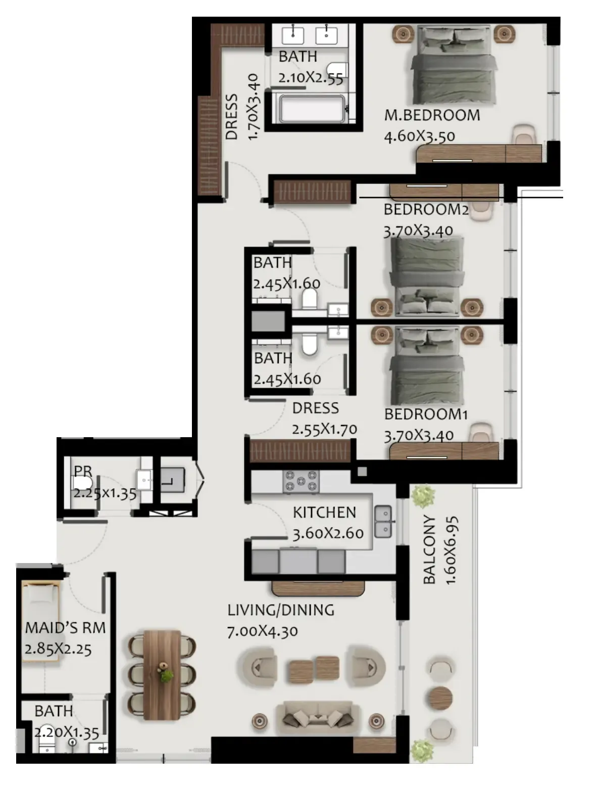 Boulevard Park at Wasl Gate 3 bed floor plan, 1,837 sqft