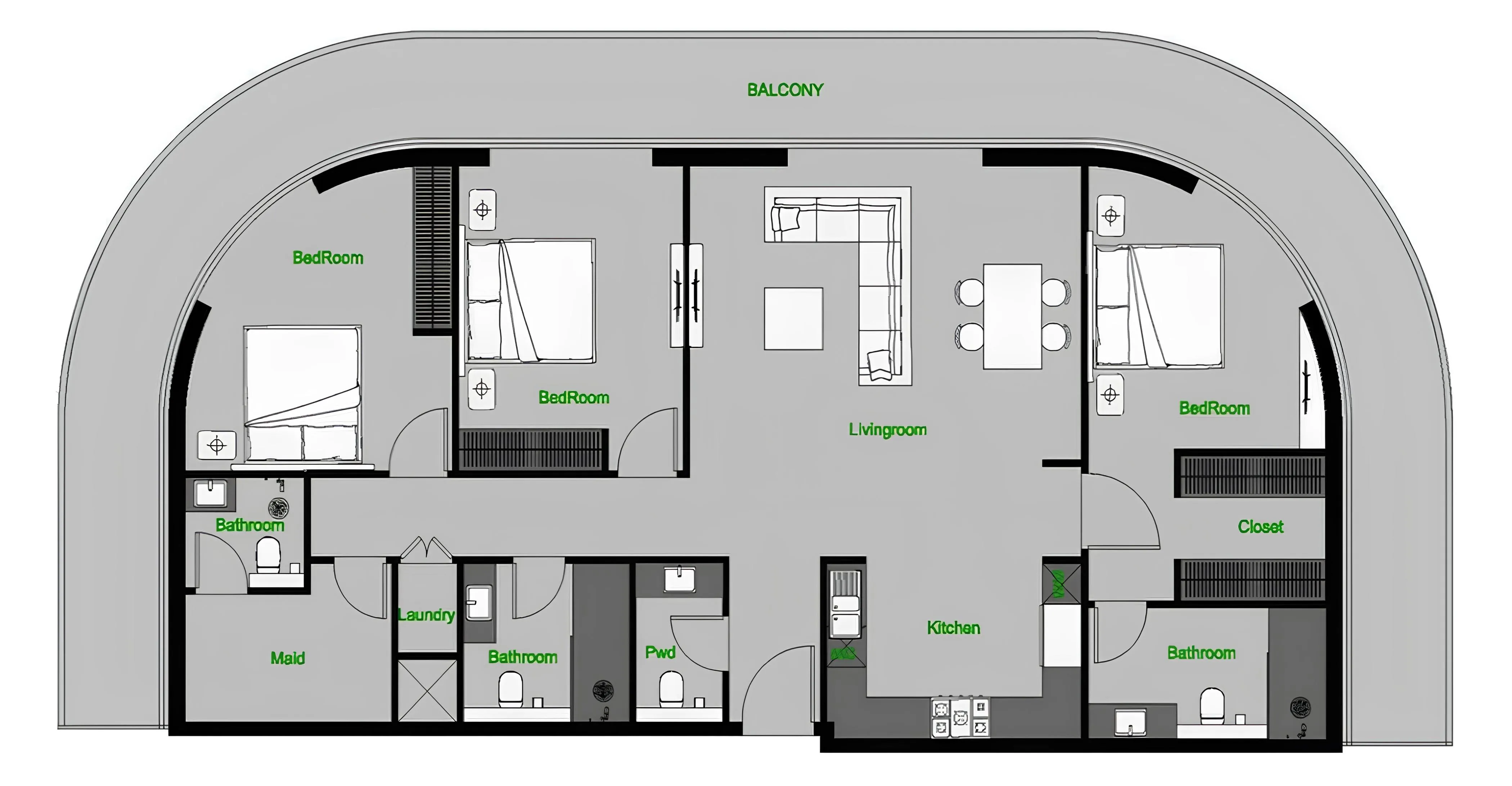 The Central Downtown 3 bed floor plan, 2,204 sqft