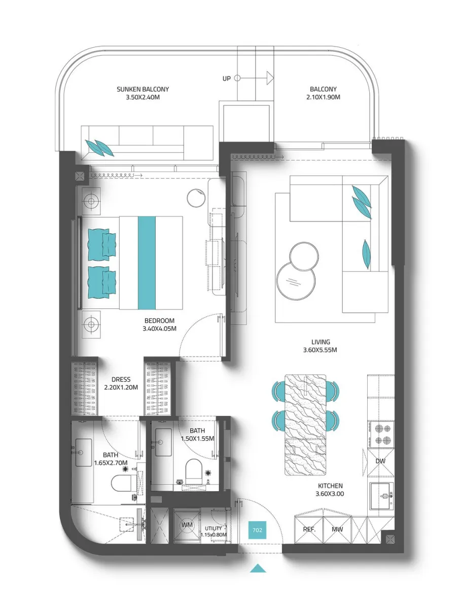 Reef 997 1 bed floor plan, 776 – 1,397 sqft