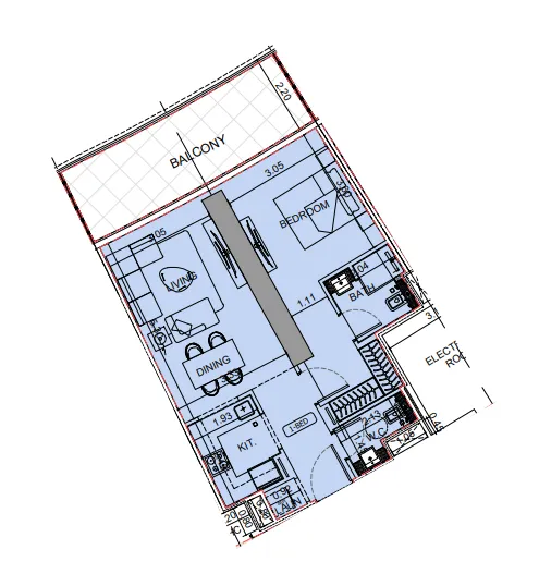 Binghatti Aquarise 1 bed floor plan, 791 sqft