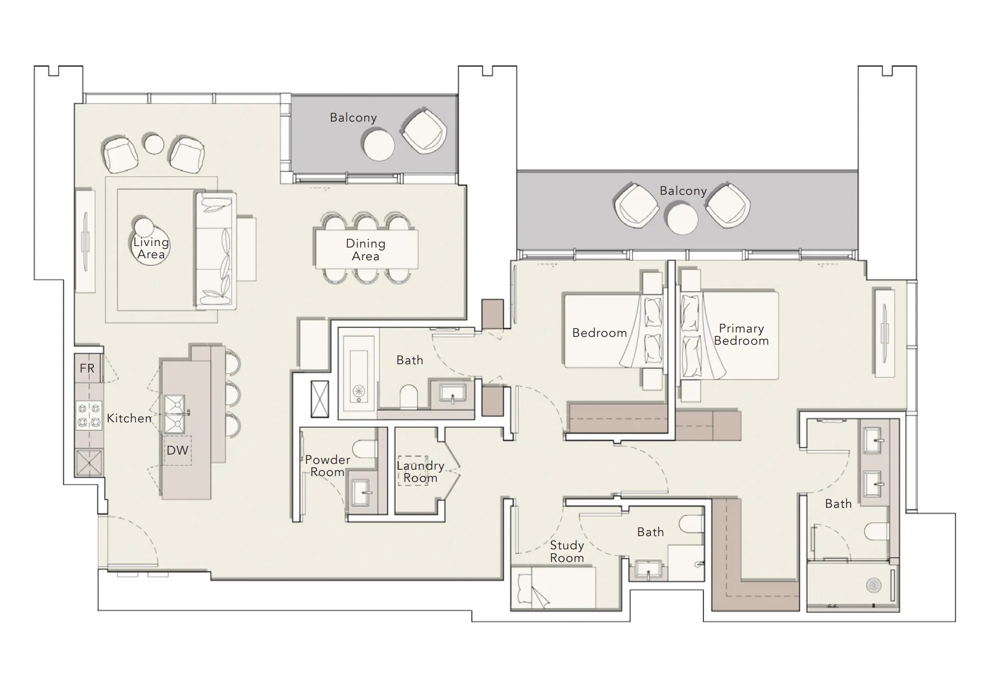One River Point 2 bed floor plan, 1,796 sqft