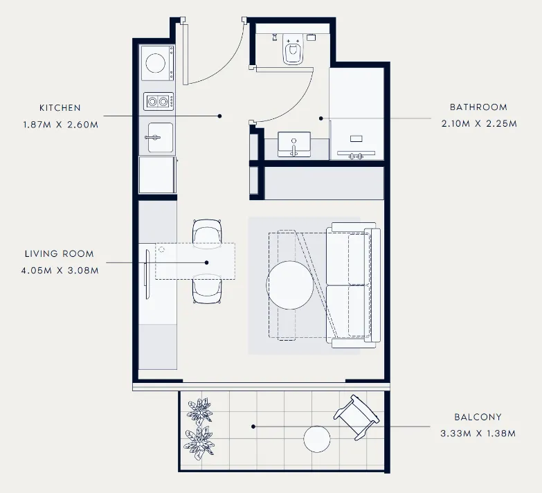 Azizi Venice Studio floor plan, 333 sqft