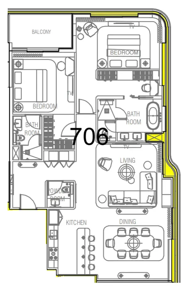 Sofitel Residences 2 bed floor plan, 1,662 sqft
