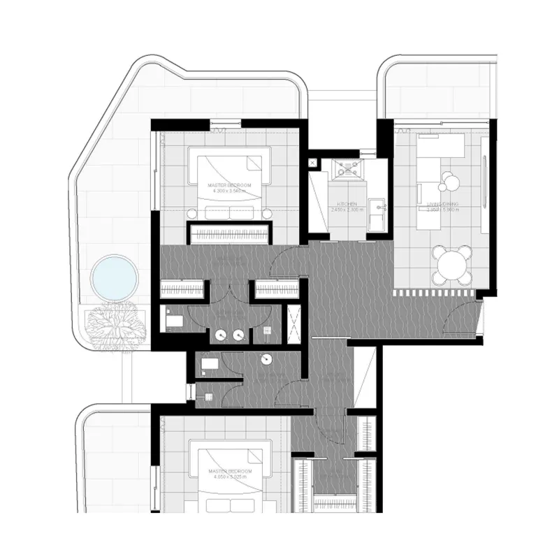 Marea Residences 2 bed floor plan, 1,484 sqft