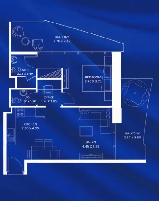 Fashionz 1 bed floor plan, 872 sqft
