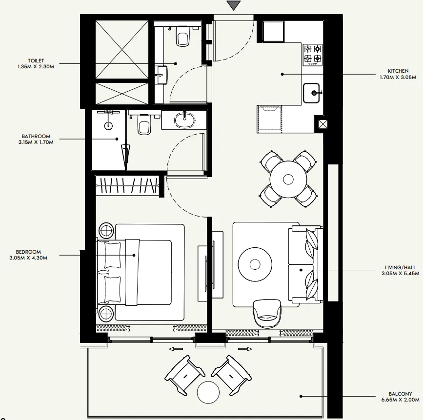 Azizi Venice 1 bed floor plan, 730 sqft