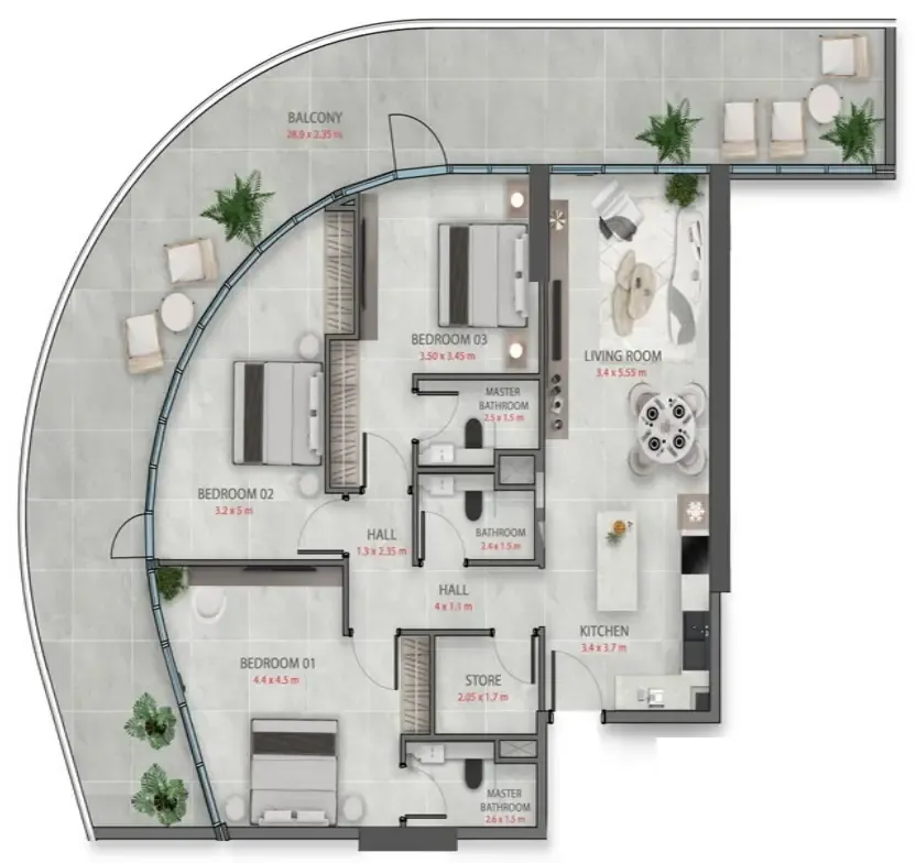 Sakura Gardens 3 bed floor plan, 1,708 sqft
