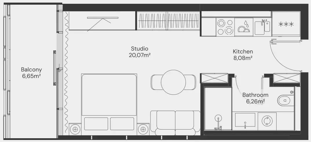 John Richmond District Studio floor plan, 442 sqft