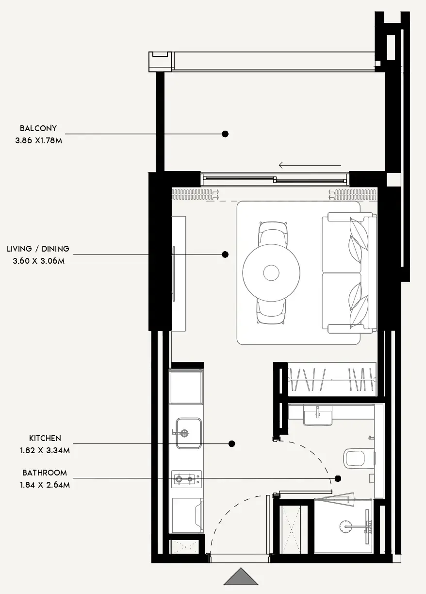 Azizi Venice Studio floor plan, 361 sqft