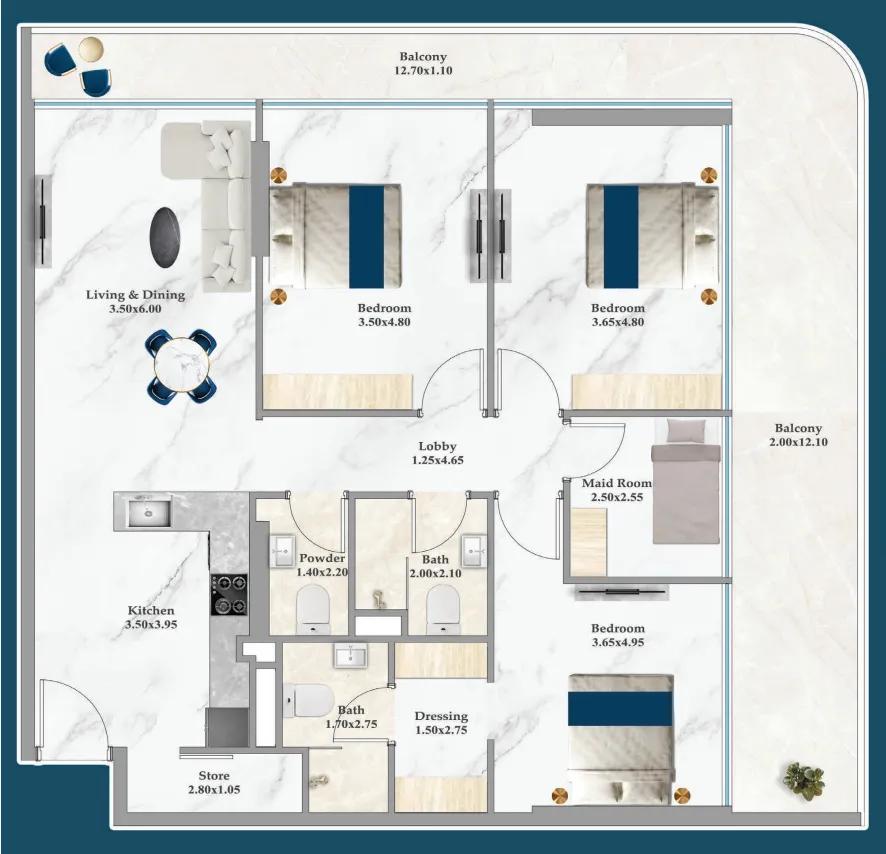 Sparklz 3 bed floor plan, 1,604 – 1,605 sqft