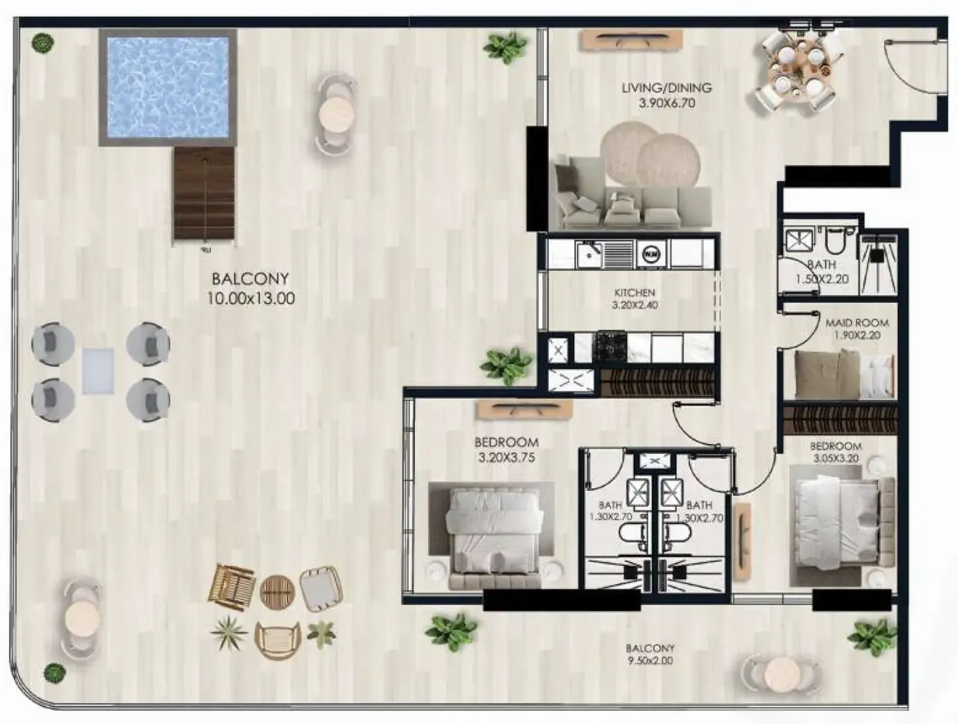 Sera Gardens by Vision 2 bed floor plan, 2,378 sqft