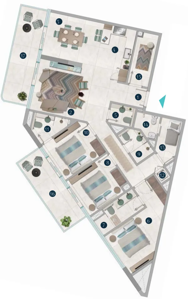 Octa Isle Interiors by Missoni 3 bed floor plan, 1,714 sqft