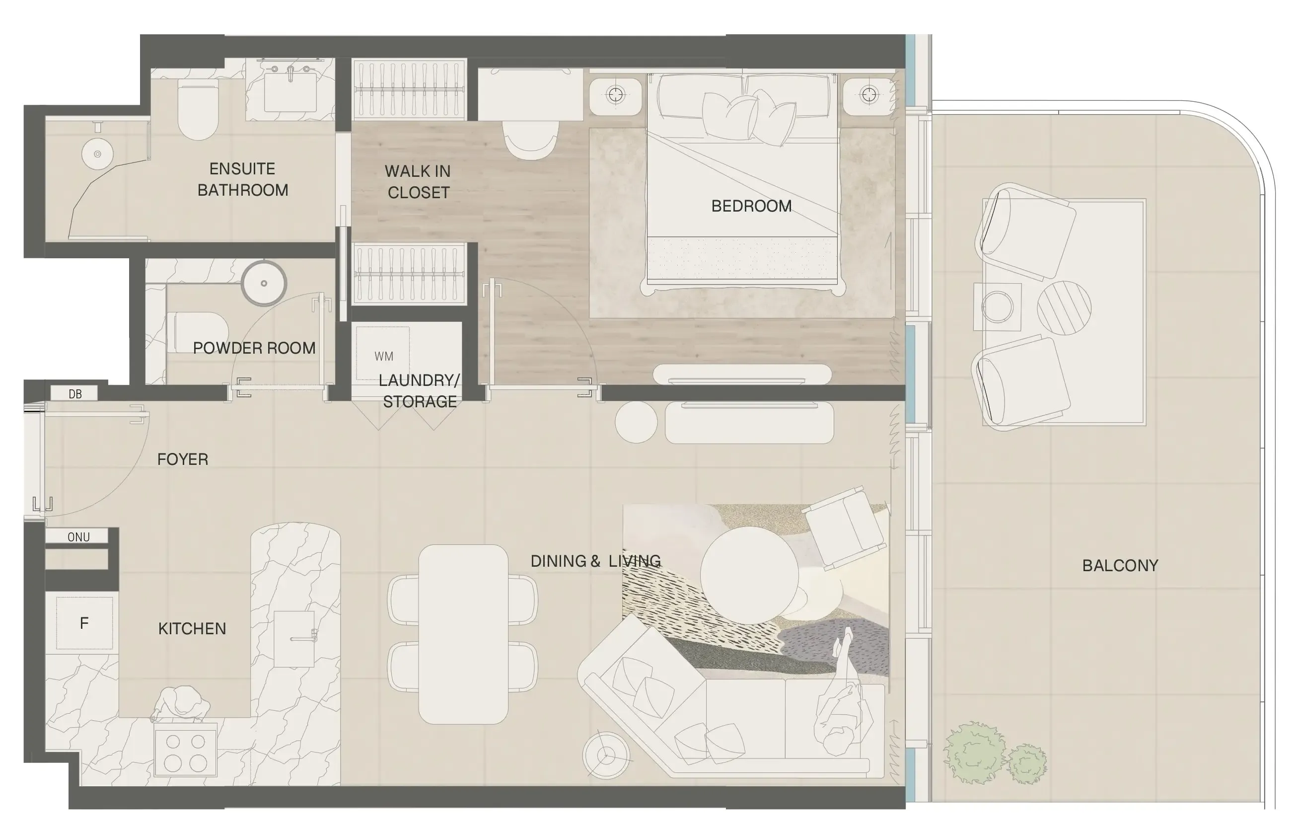 Mondrian Phases 1 and 2 1 bed floor plan, 851 sqft