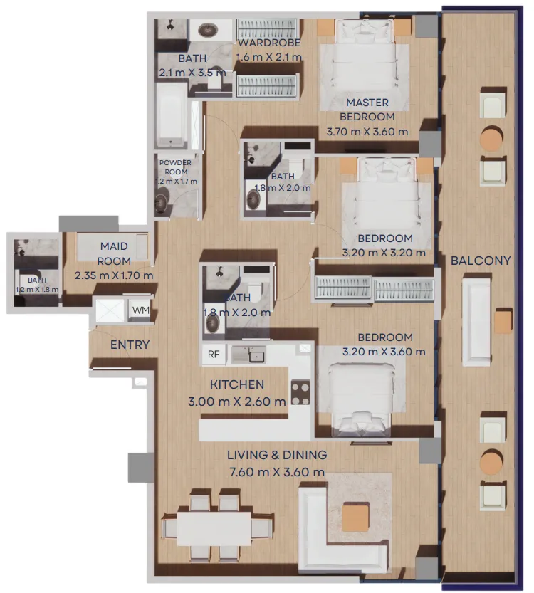 Manam Pearl 3 bed floor plan, 1,697 sqft