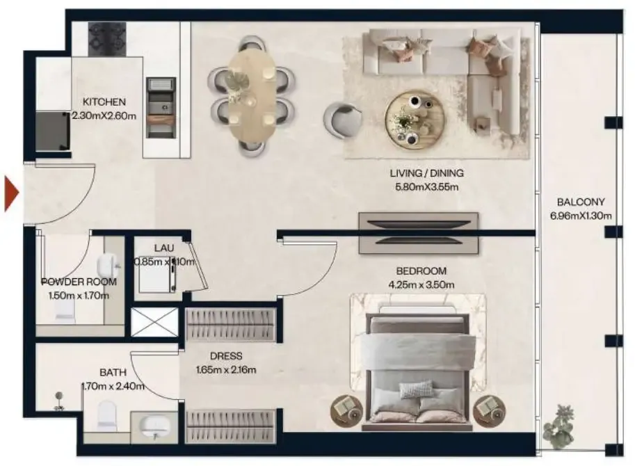 Norah Residence 1 bed floor plan, 764 sqft