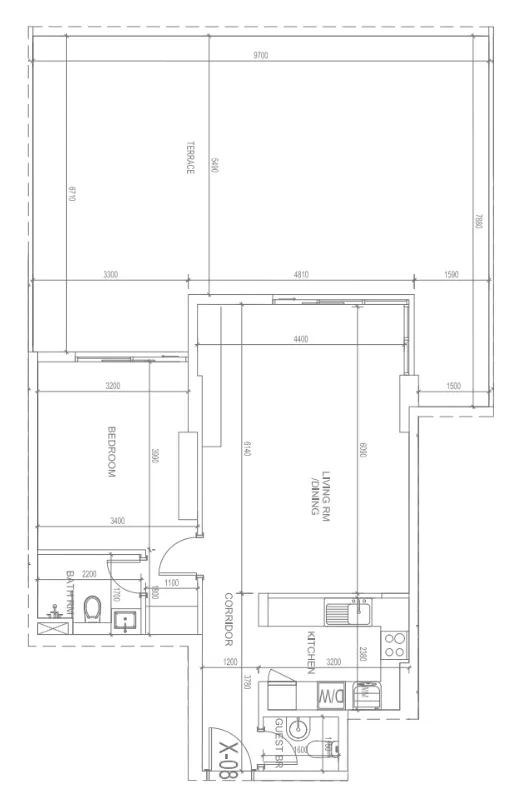 Blue Bay Walk 1 bed floor plan, 1,536 sqft