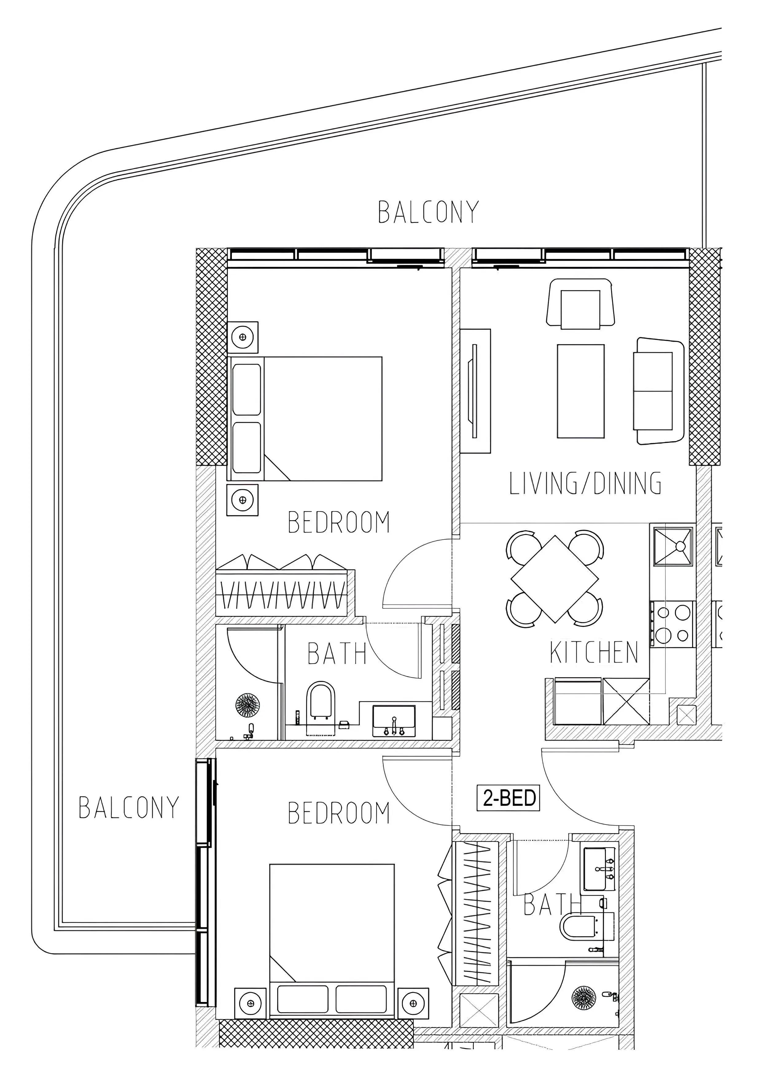 Elo 2 and 3 Damac 2 bed floor plan, 971 sqft