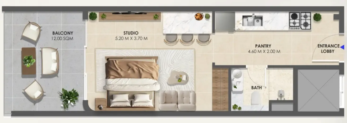 Vivida Residences Studio floor plan, 491 sqft
