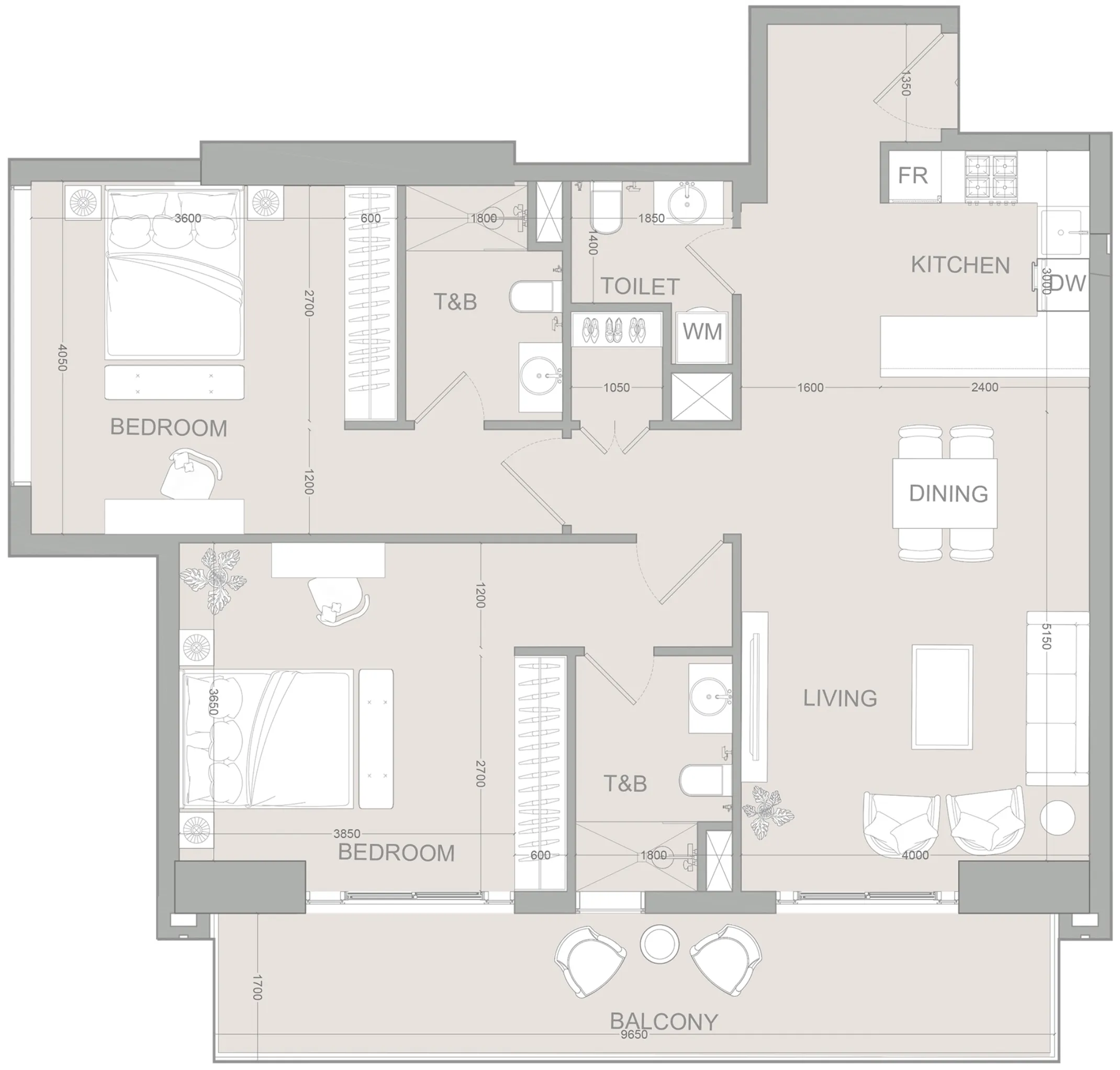 AUREL1A Residence 2 bed floor plan, 1,263 sqft