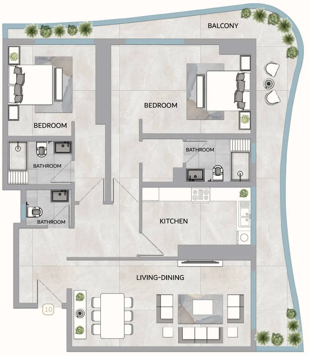 One 678 Residences 2 bed floor plan, 2,174 – 2,212 sqft