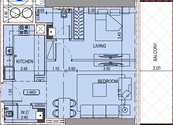 Binghatti Sky Terraces 1 bed floor plan, 757 sqft