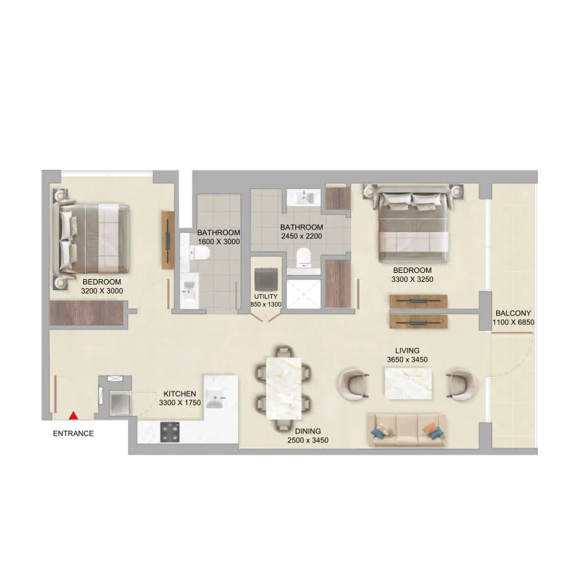 The Woods Abode at Sobha Sanctuary 2 bed floor plan, 826 sqft