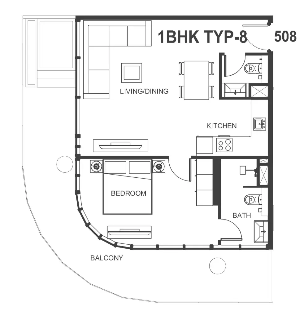 Interstellar Tower 1 bed floor plan, 950 sqft