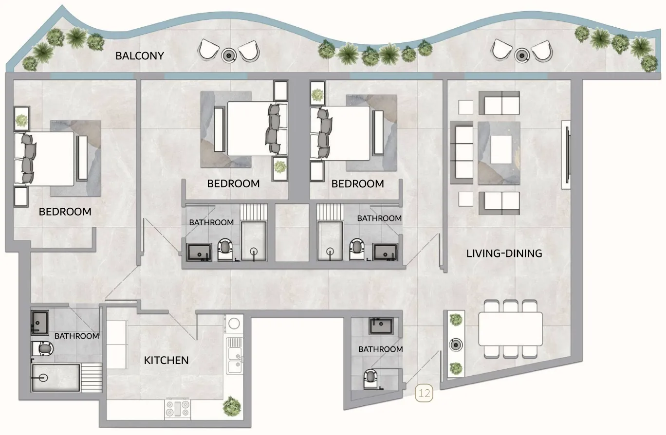 One 678 Residences 3 bed floor plan, 2,362 – 2,428 sqft