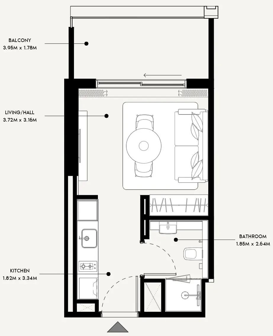 Azizi Venice Studio floor plan, 356 sqft