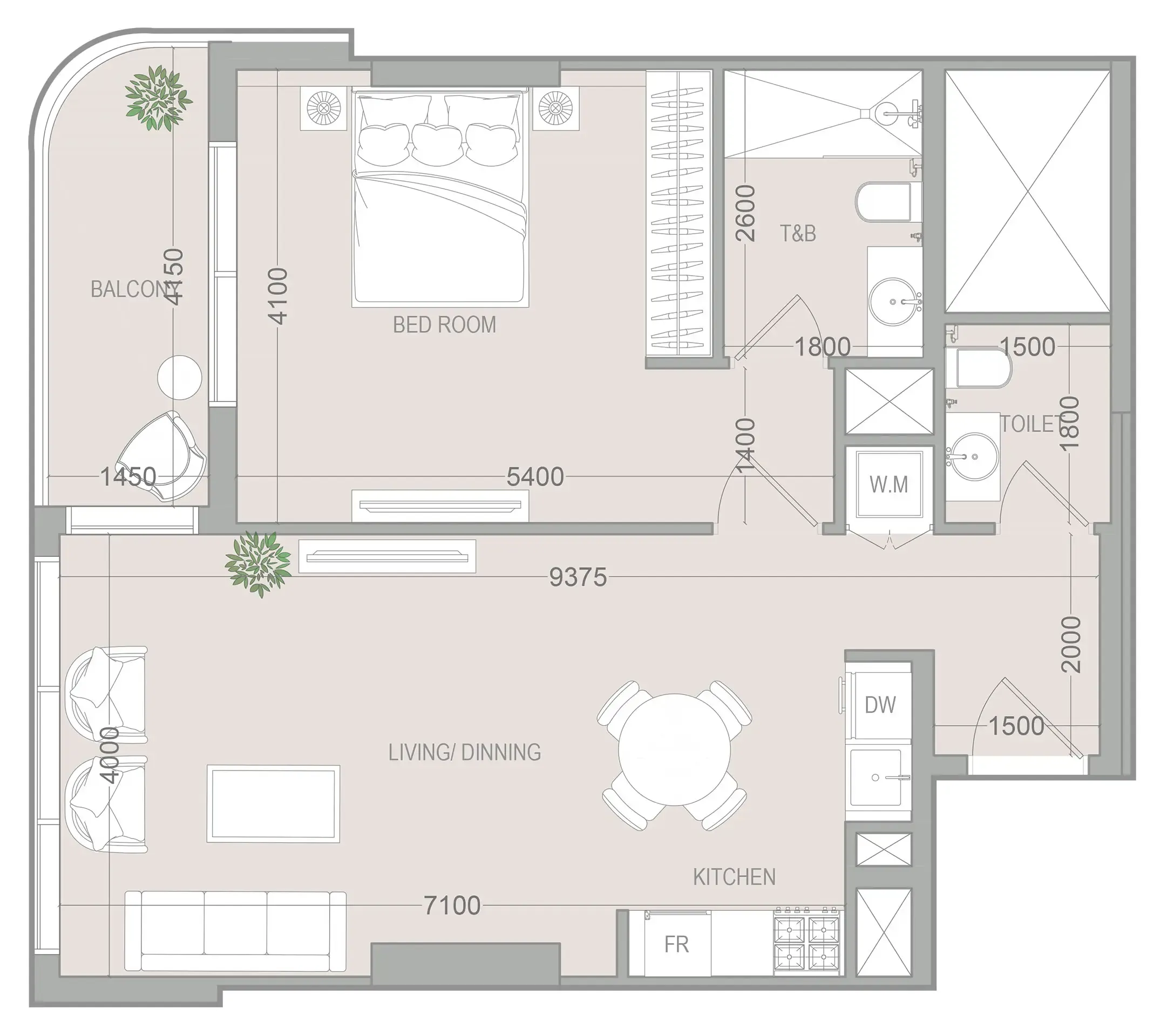 VERDAN1A 5 1 bed floor plan, 786 sqft