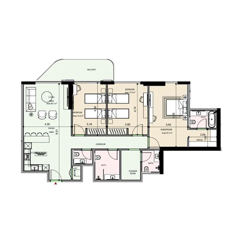 Edgewater Residences 1, 2 and 3 3 bed floor plan, 1,685 sqft