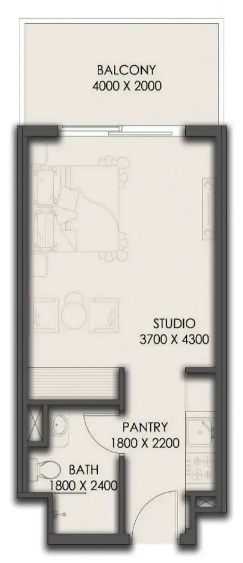 Park Residency Studio floor plan, 396 sqft