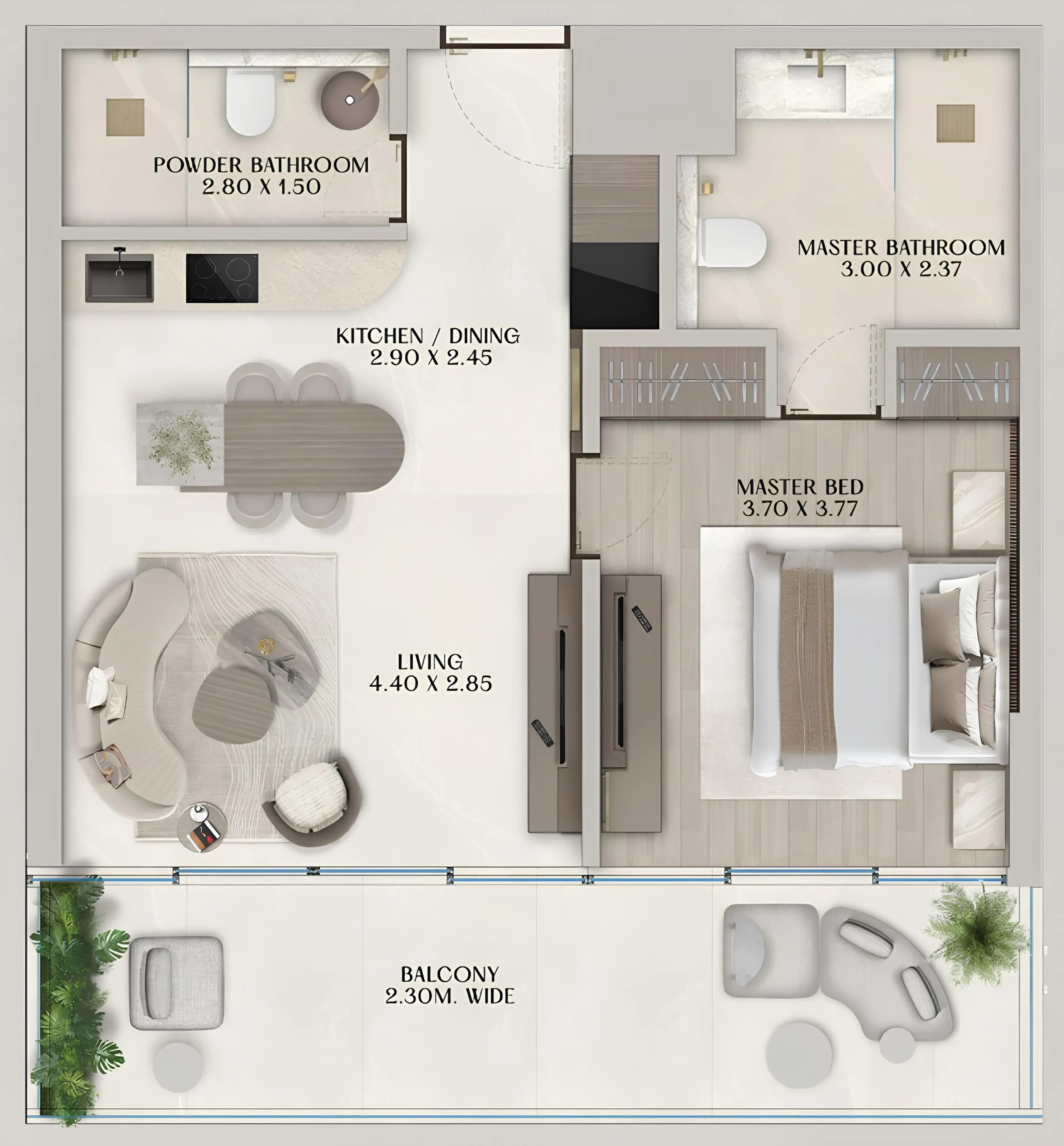 Soléva Beach Residences 1 bed floor plan, 855 sqft