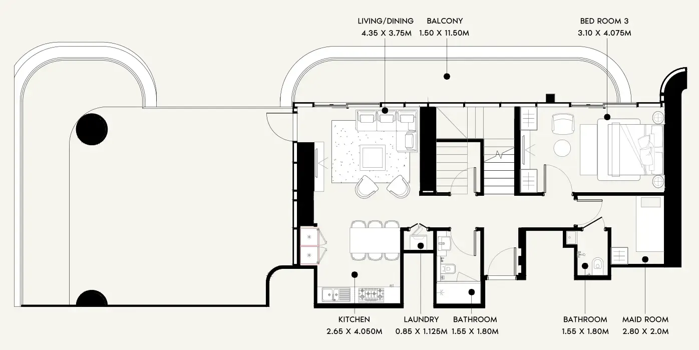Azizi Milan 3 bed floor plan, 2,943 sqft