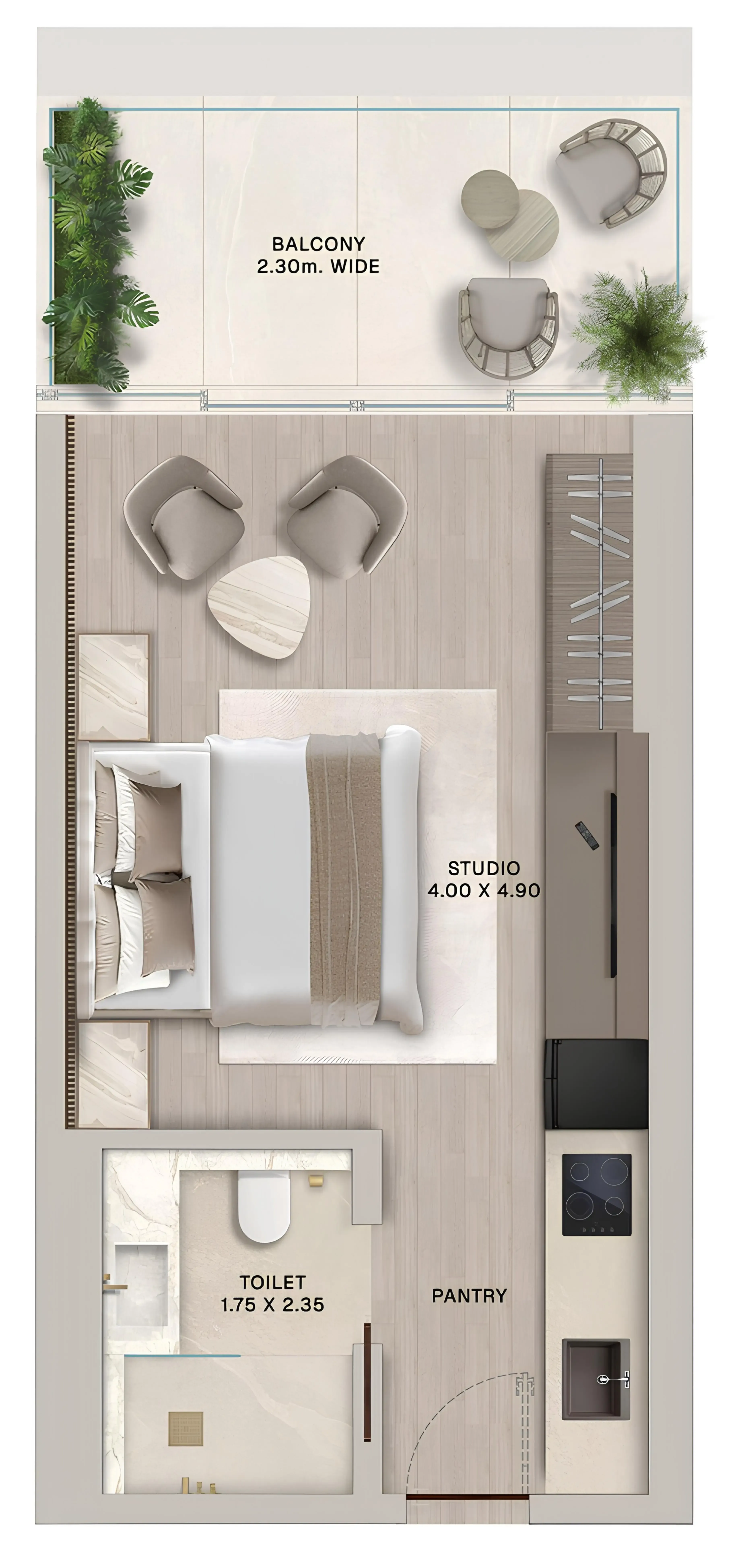 Soléva Beach Residences Studio floor plan, 448 sqft