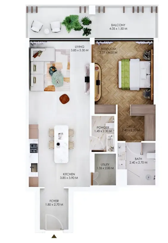 Rabdan Square 1 bed floor plan, 958 sqft