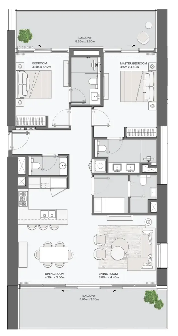 Mansory Residences by Amaal 2 bed floor plan, 1,717 – 1,718 sqft