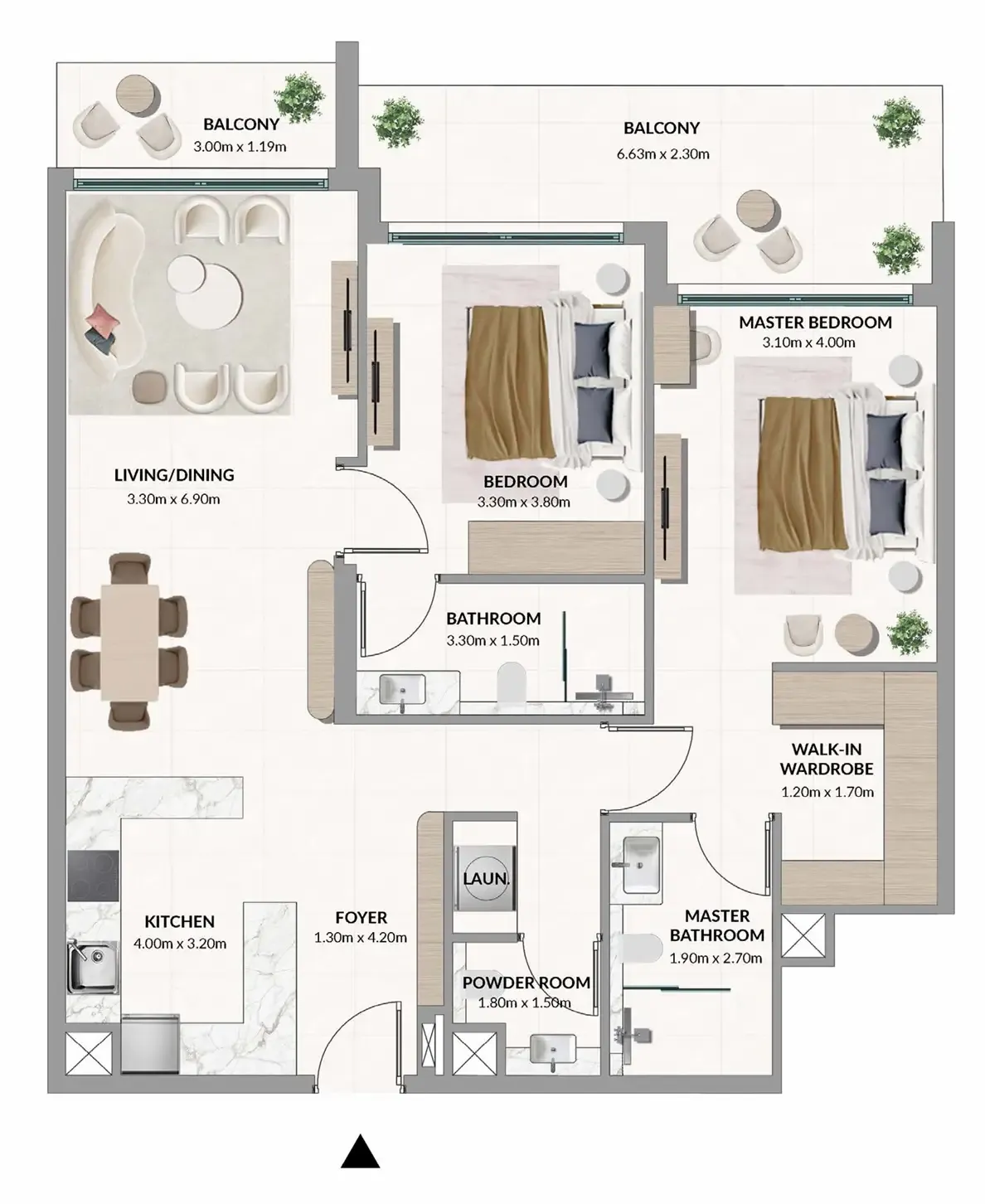 Woodland Terraces 2 bed floor plan, 1,194 sqft