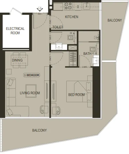 Binghatti Haven 1 bed floor plan, 919 sqft