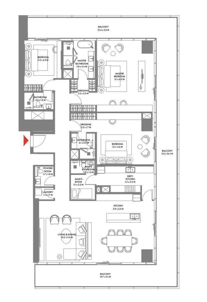W The Residences by Arada 3 bed floor plan, 2,938 sqft