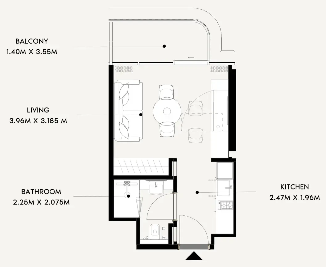 Azizi Wares Studio floor plan, 330 sqft